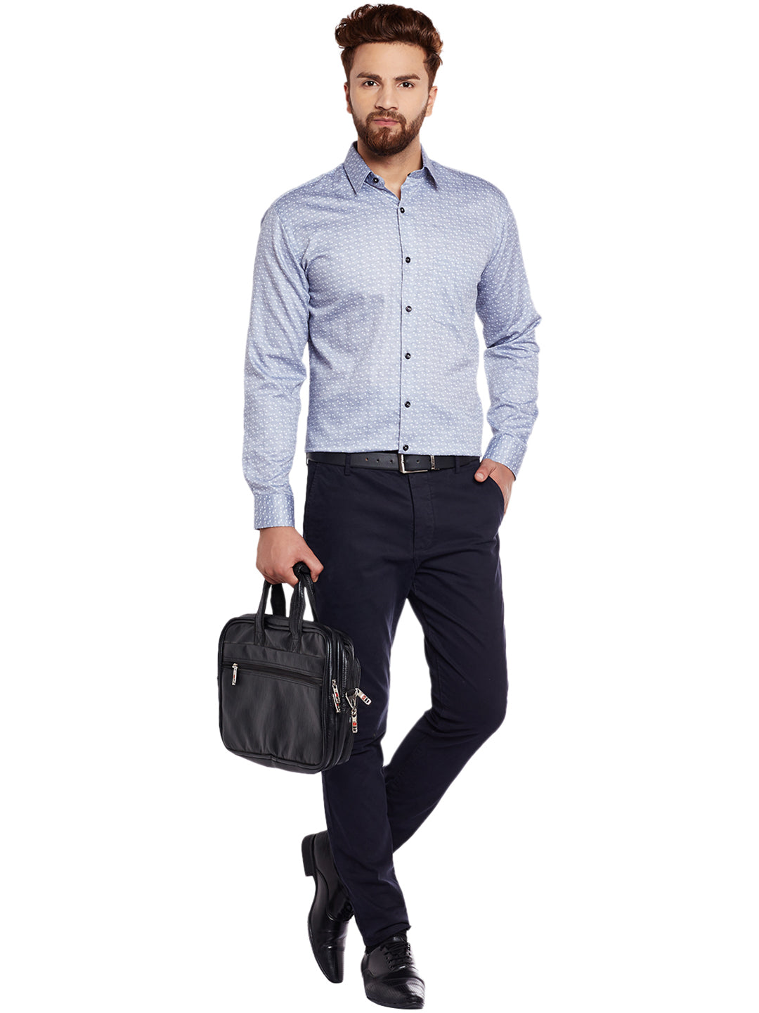 Men Grey Printed Pure Cotton Slim Fit Formal Shirt