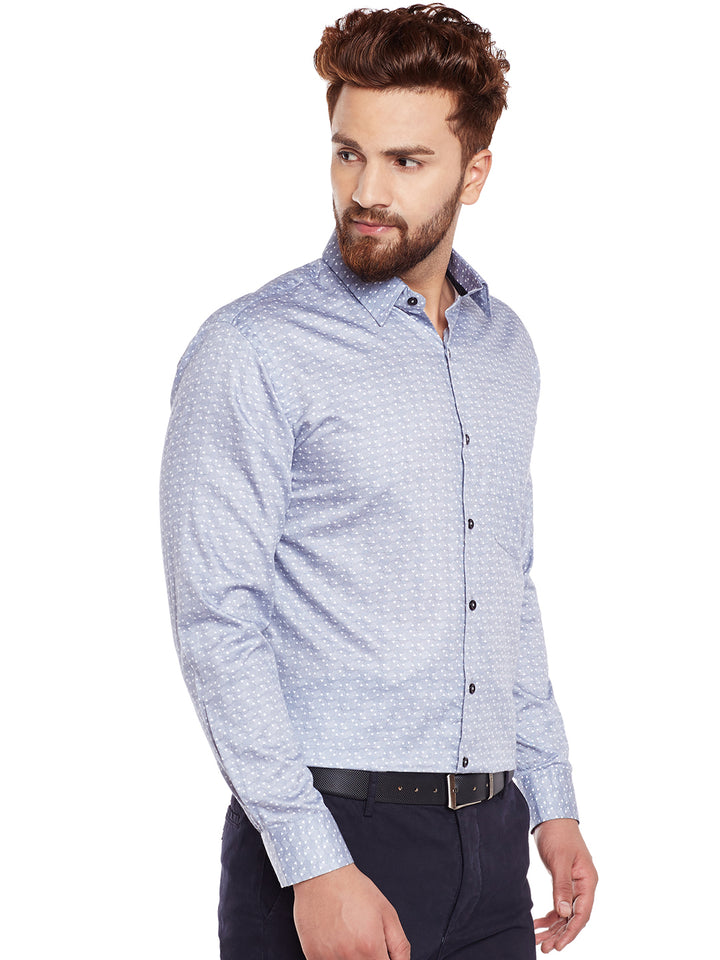 Men Grey Printed Pure Cotton Slim Fit Formal Shirt