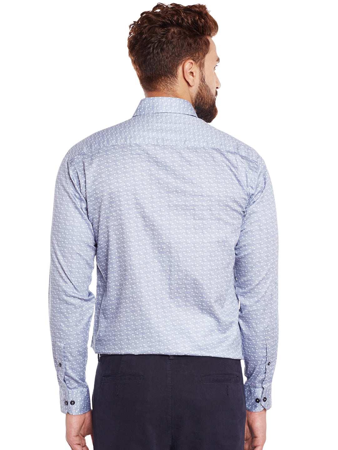 Men Grey Printed Pure Cotton Slim Fit Formal Shirt