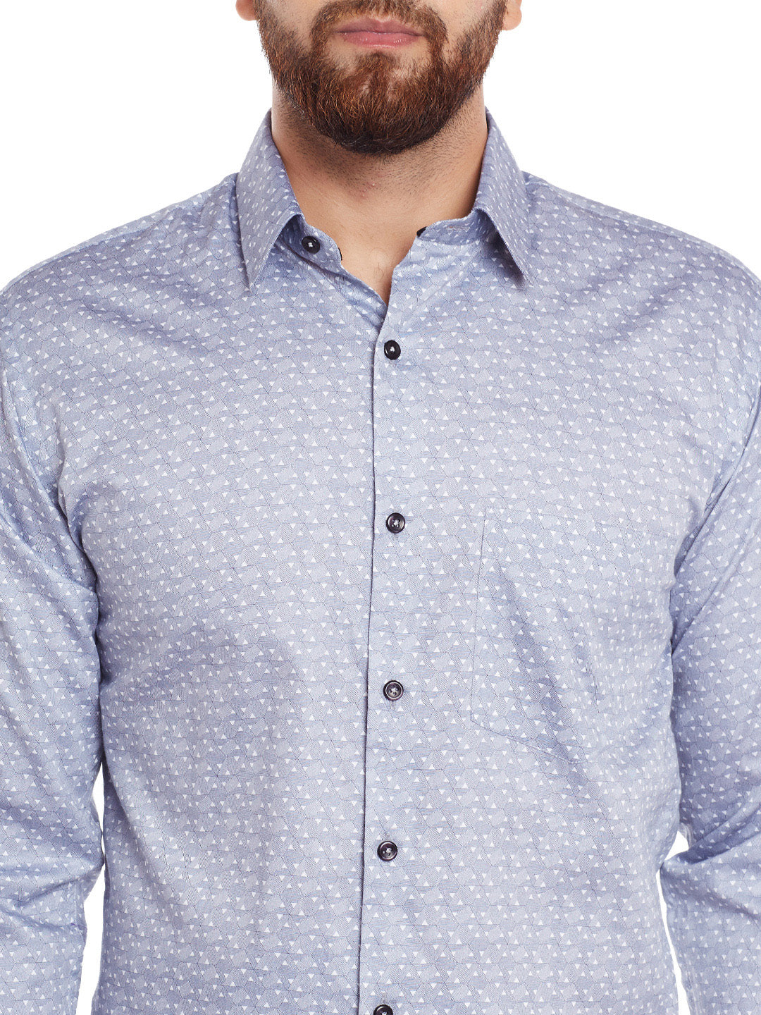 Men Grey Printed Pure Cotton Slim Fit Formal Shirt