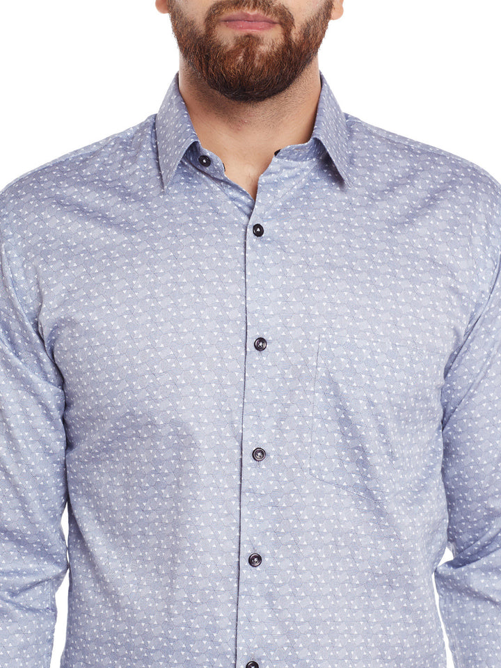 Men Grey Printed Pure Cotton Slim Fit Formal Shirt