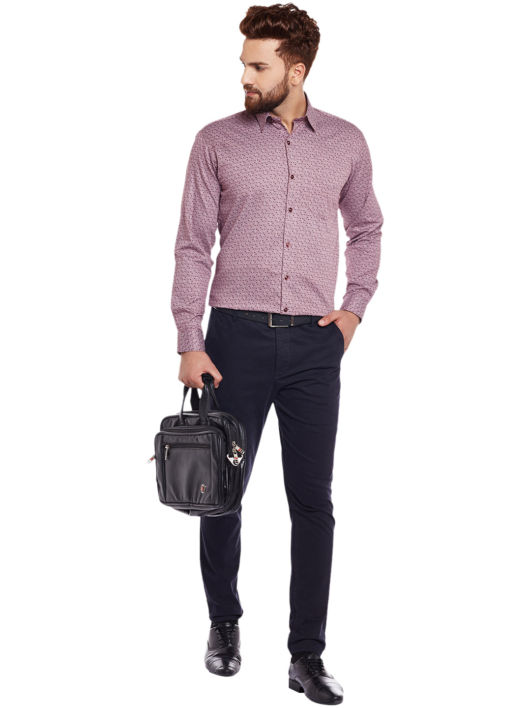 Men Maroon Printed Pure Cotton Slim Fit Formal Shirt