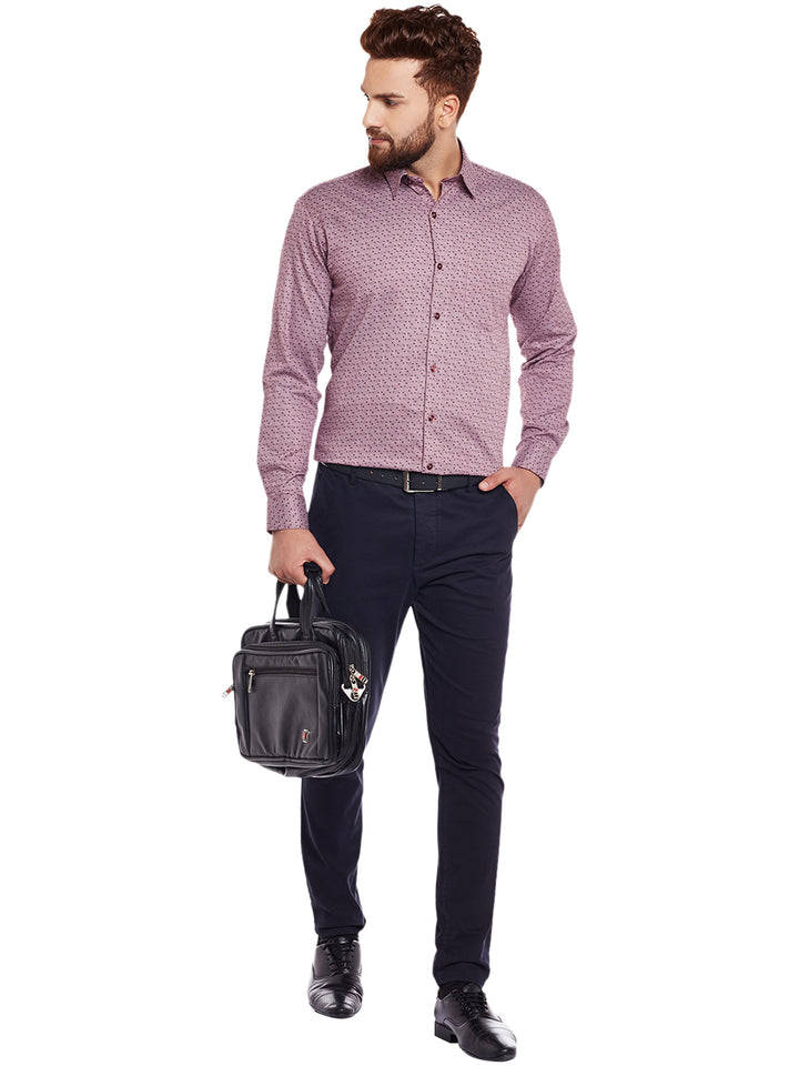 Men Maroon Printed Pure Cotton Slim Fit Formal Shirt