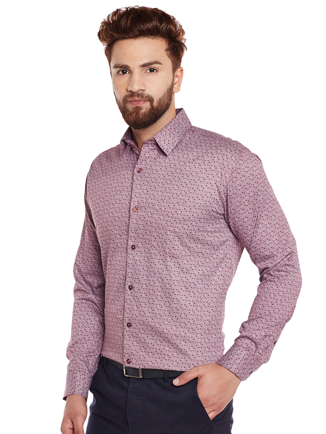 Men Maroon Printed Pure Cotton Slim Fit Formal Shirt