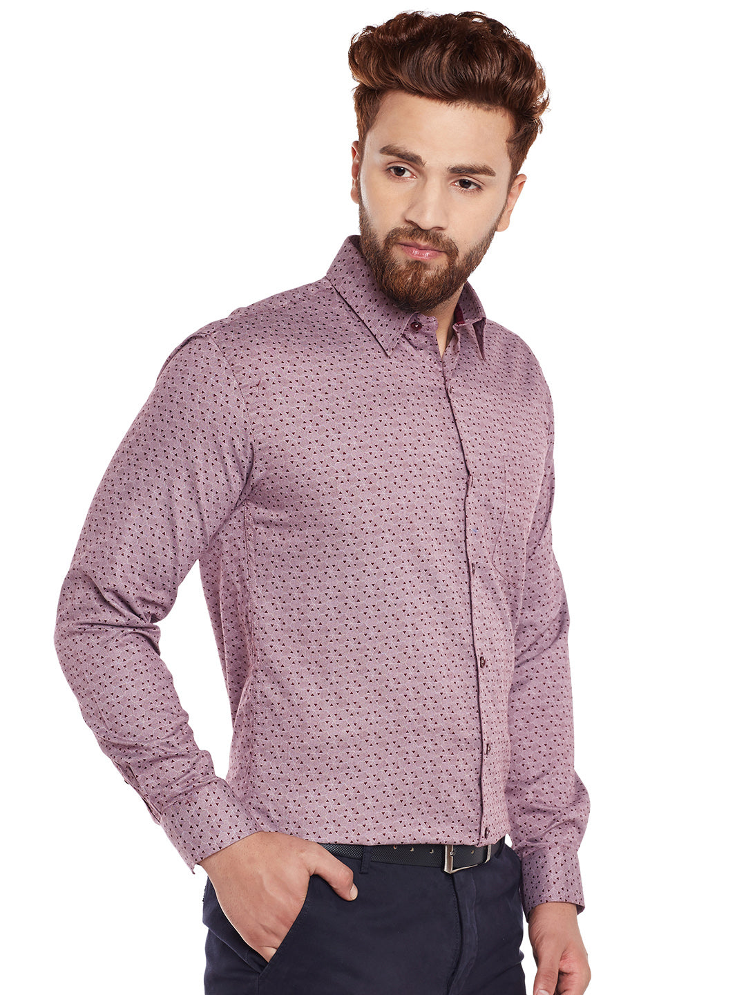 Men Maroon Printed Pure Cotton Slim Fit Formal Shirt