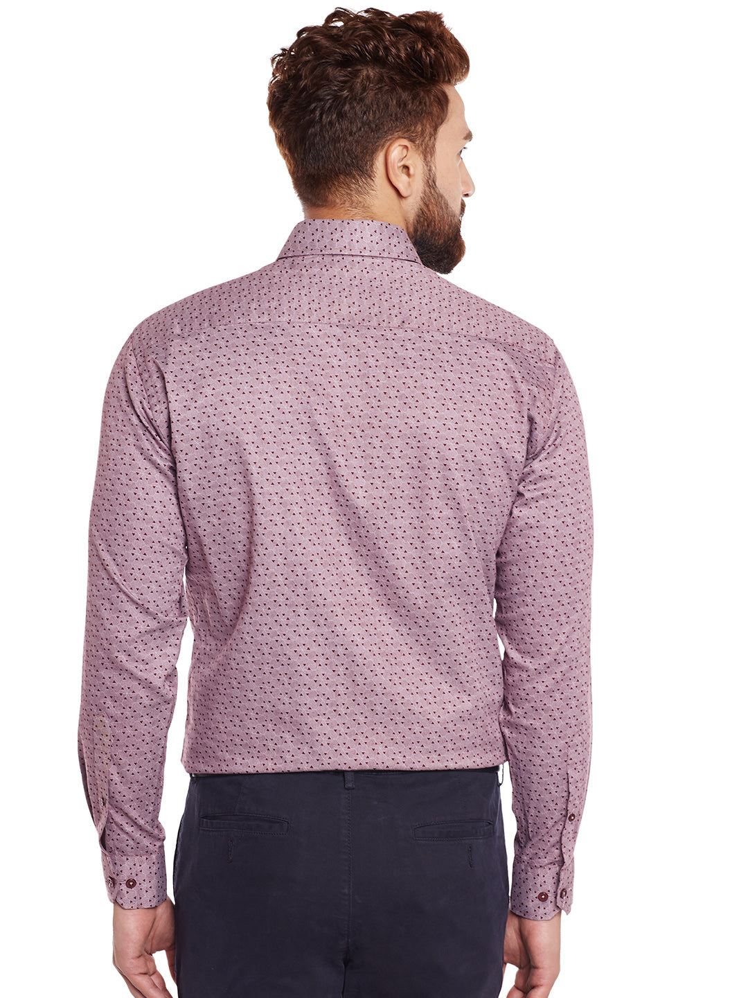 Men Maroon Printed Pure Cotton Slim Fit Formal Shirt