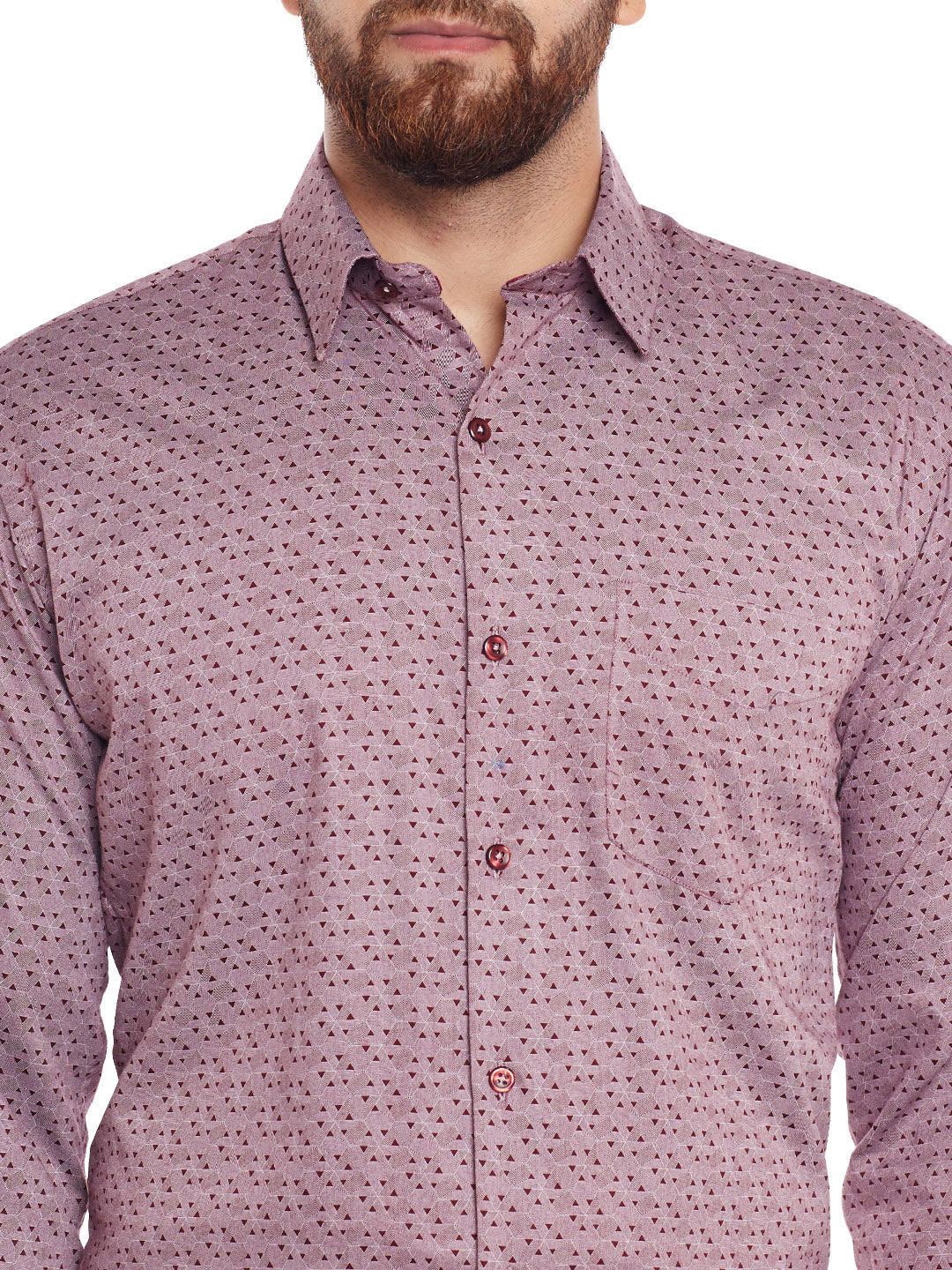 Men Maroon Printed Pure Cotton Slim Fit Formal Shirt