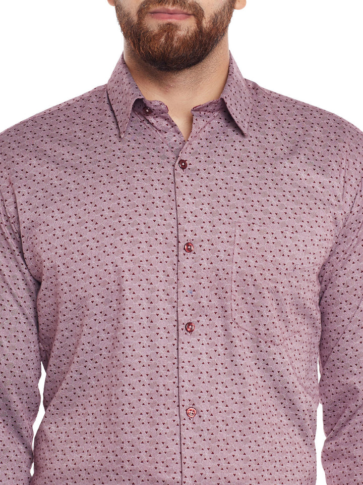 Men Maroon Printed Pure Cotton Slim Fit Formal Shirt