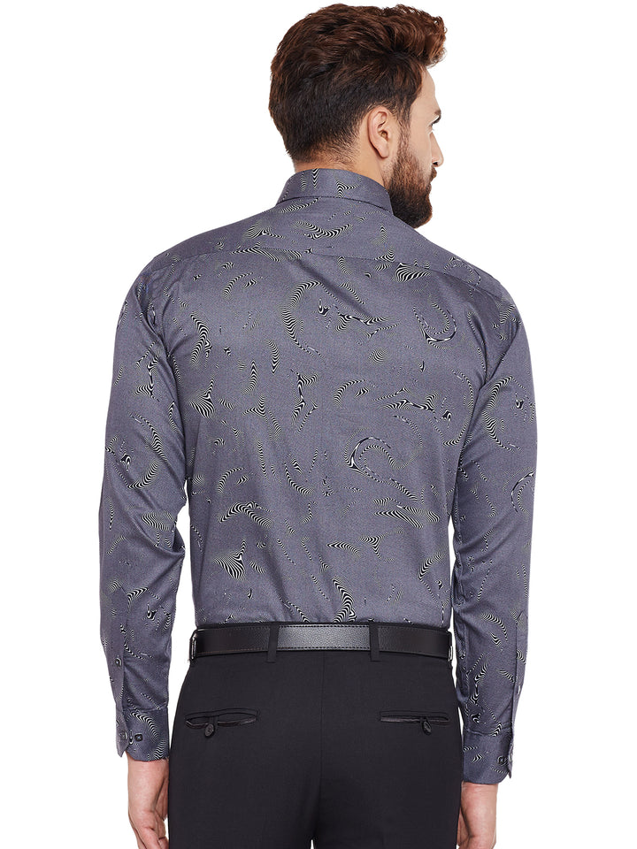 Men Navy Printed Pure Cotton Slim Fit Formal Shirt