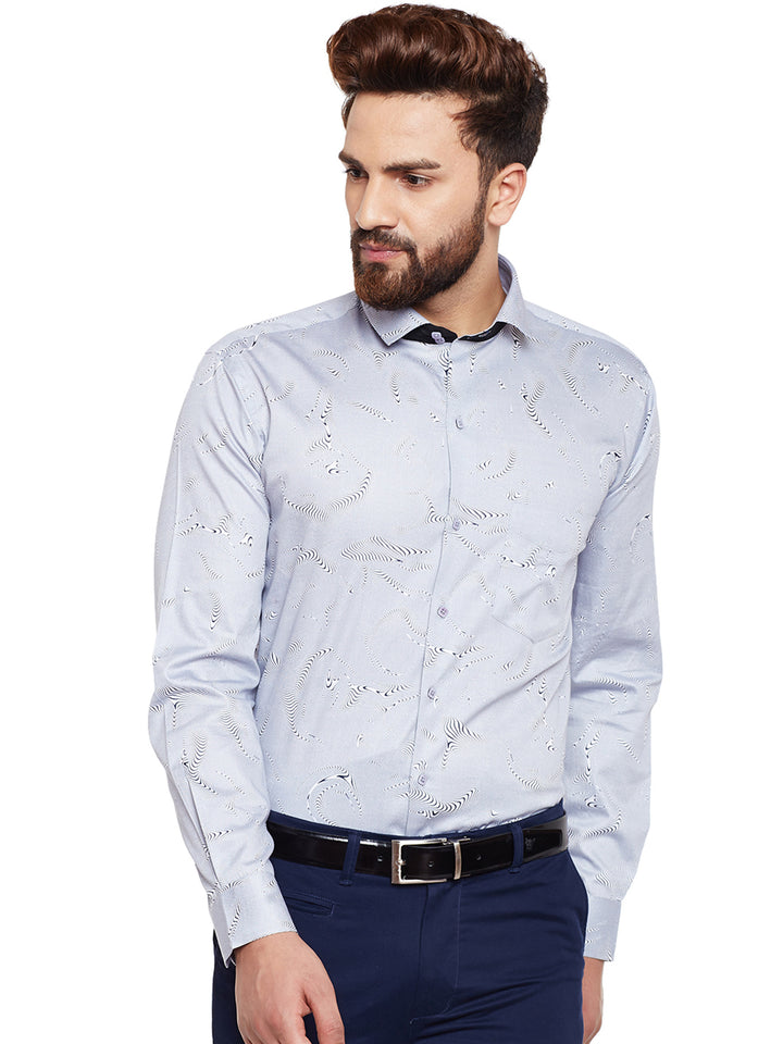 Men White Printed Pure Cotton Slim Fit Formal Shirt