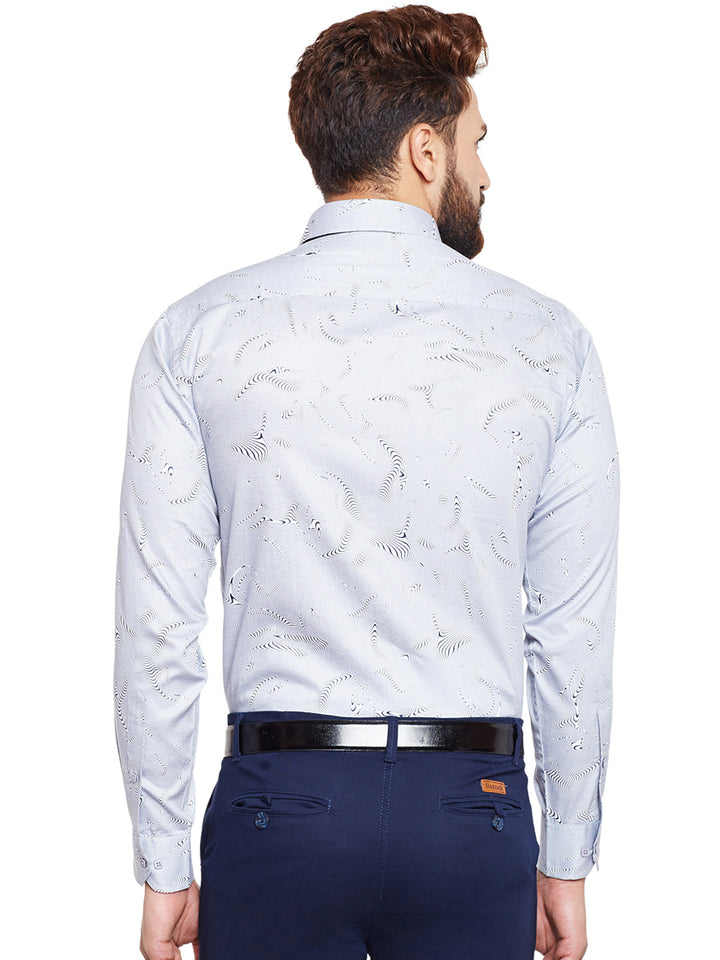 Men White Printed Pure Cotton Slim Fit Formal Shirt