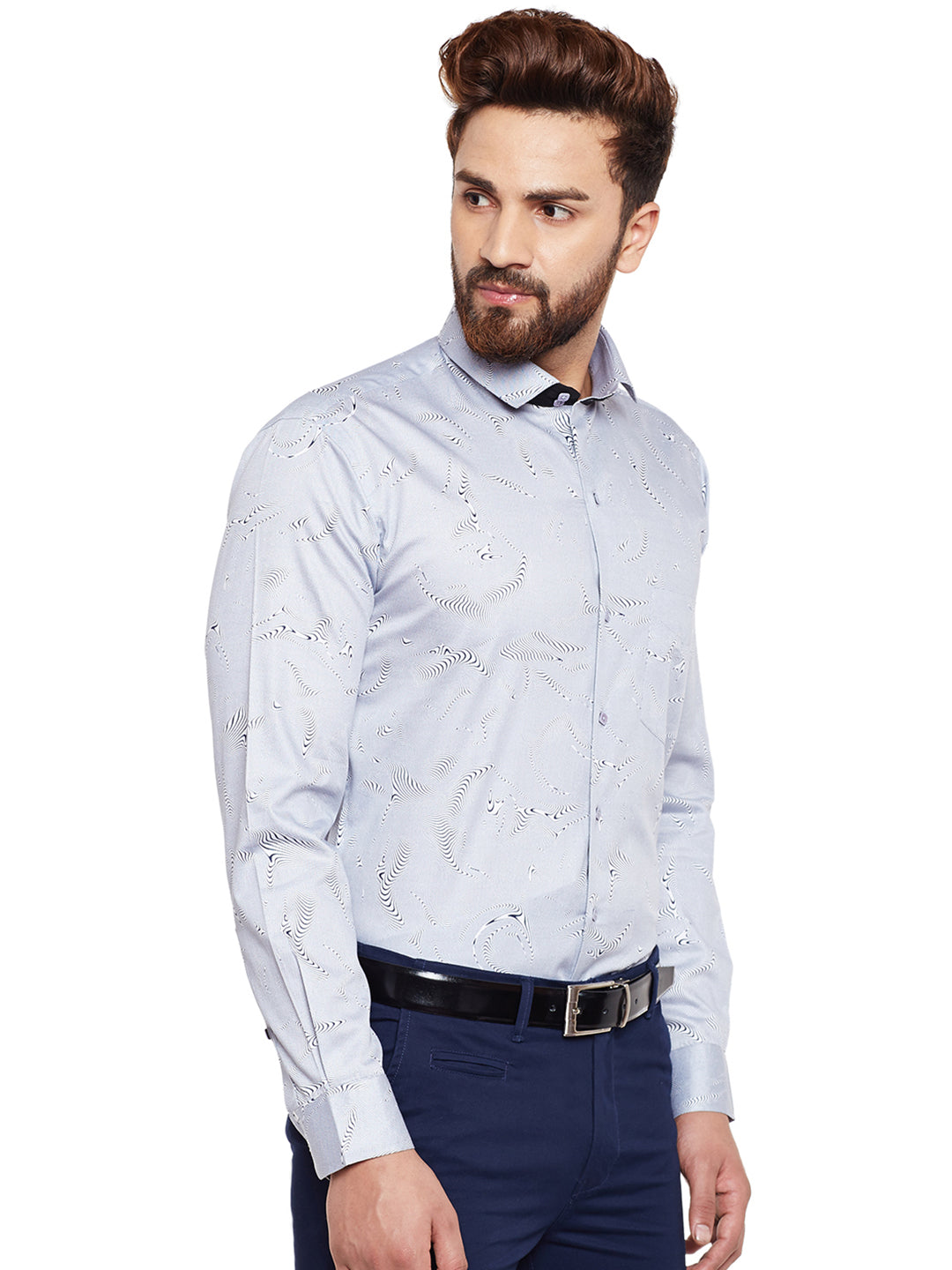 Men White Printed Pure Cotton Slim Fit Formal Shirt