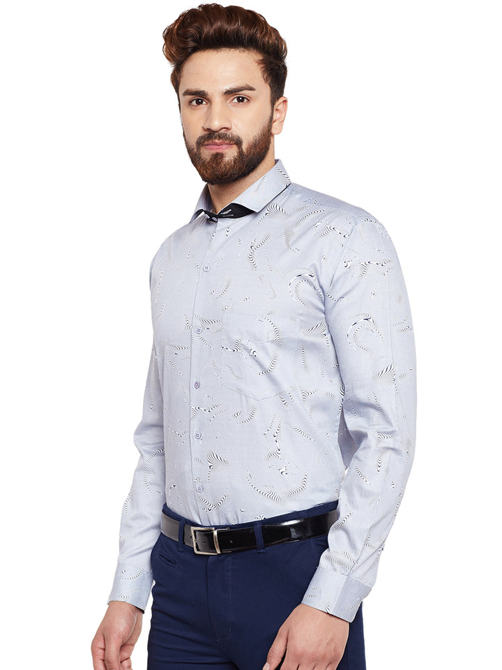 Men White Printed Pure Cotton Slim Fit Formal Shirt