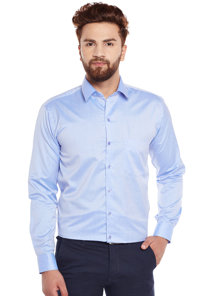 Men Blue Solid Slim Fit Formal Shirt