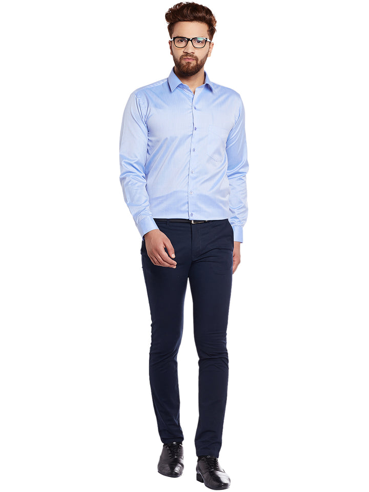 Men Blue Solid Slim Fit Formal Shirt