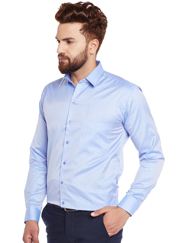 Men Blue Solid Slim Fit Formal Shirt