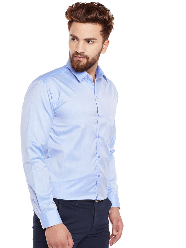 Men Blue Solid Slim Fit Formal Shirt