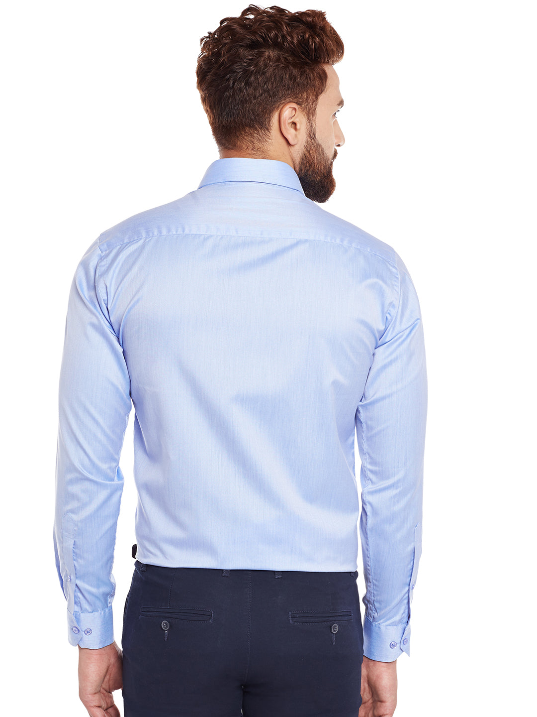 Men Blue Solid Slim Fit Formal Shirt