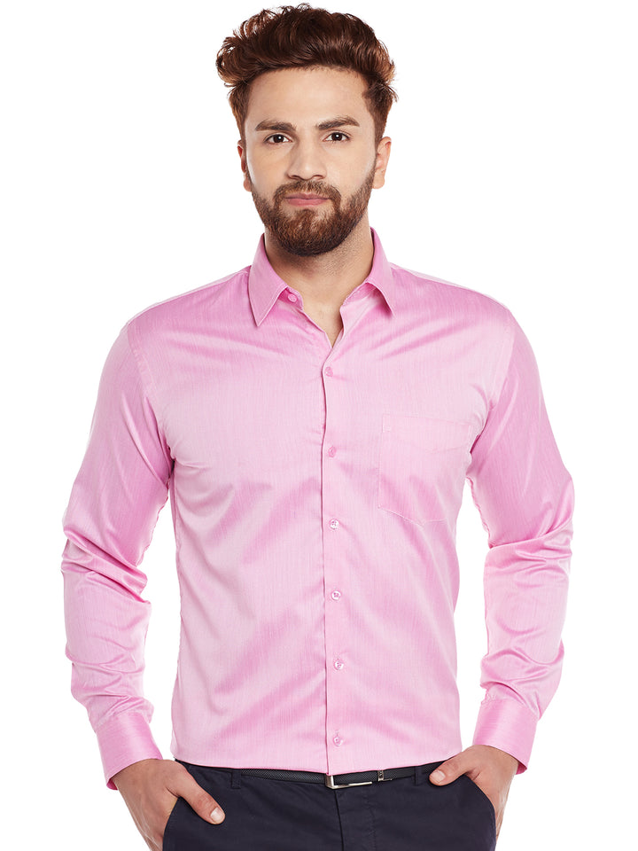 Men Fuschia Pink Solid Slim Fit Formal Shirt