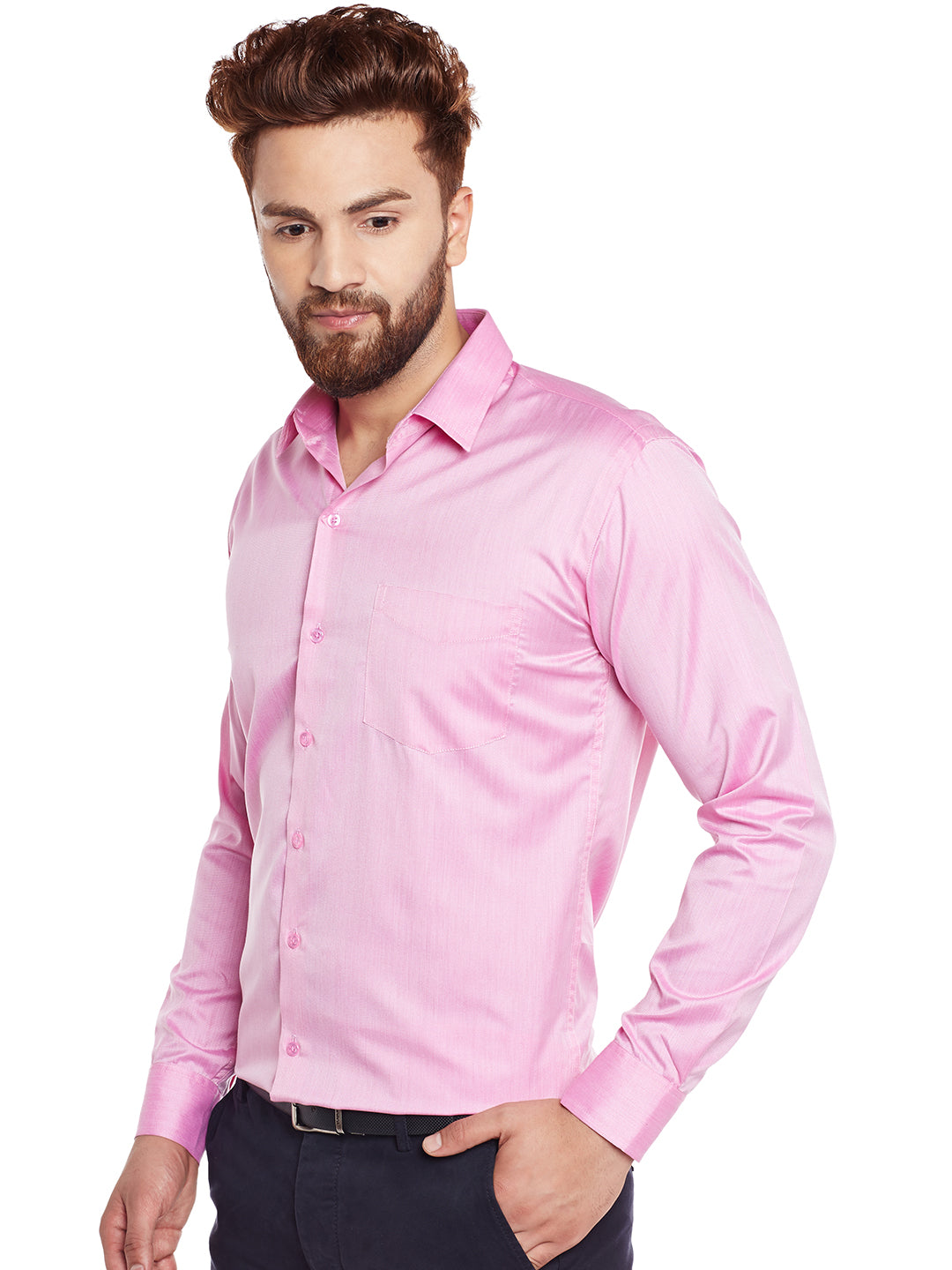 Men Fuschia Pink Solid Slim Fit Formal Shirt