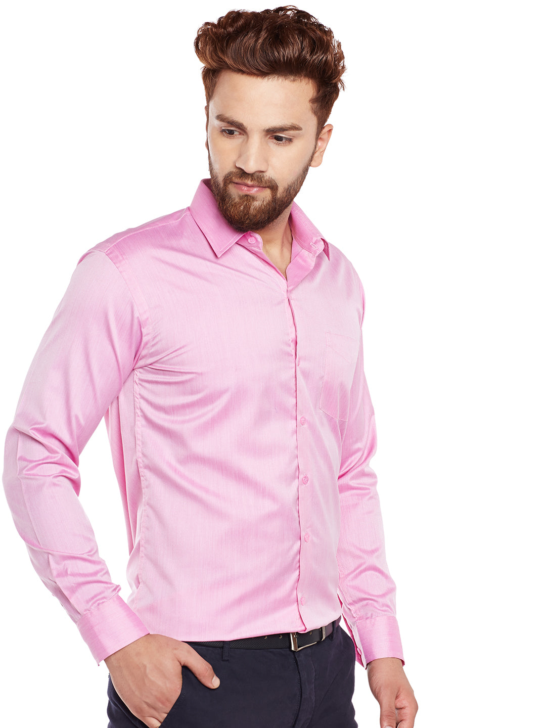 Men Fuschia Pink Solid Slim Fit Formal Shirt