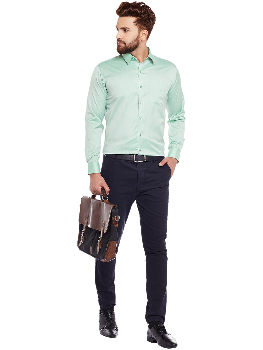 Men Green Solid Slim Fit Formal Shirt