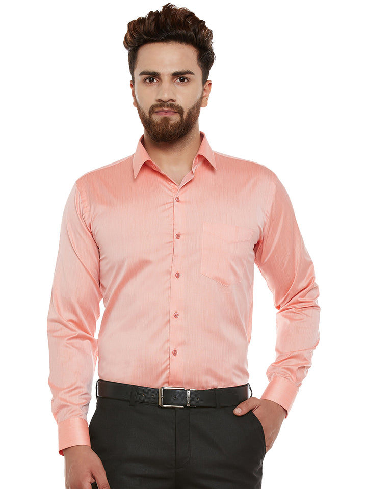 Men Orange Solid Slim Fit Formal Shirt