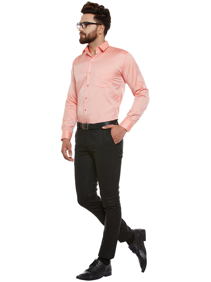 Men Orange Solid Slim Fit Formal Shirt