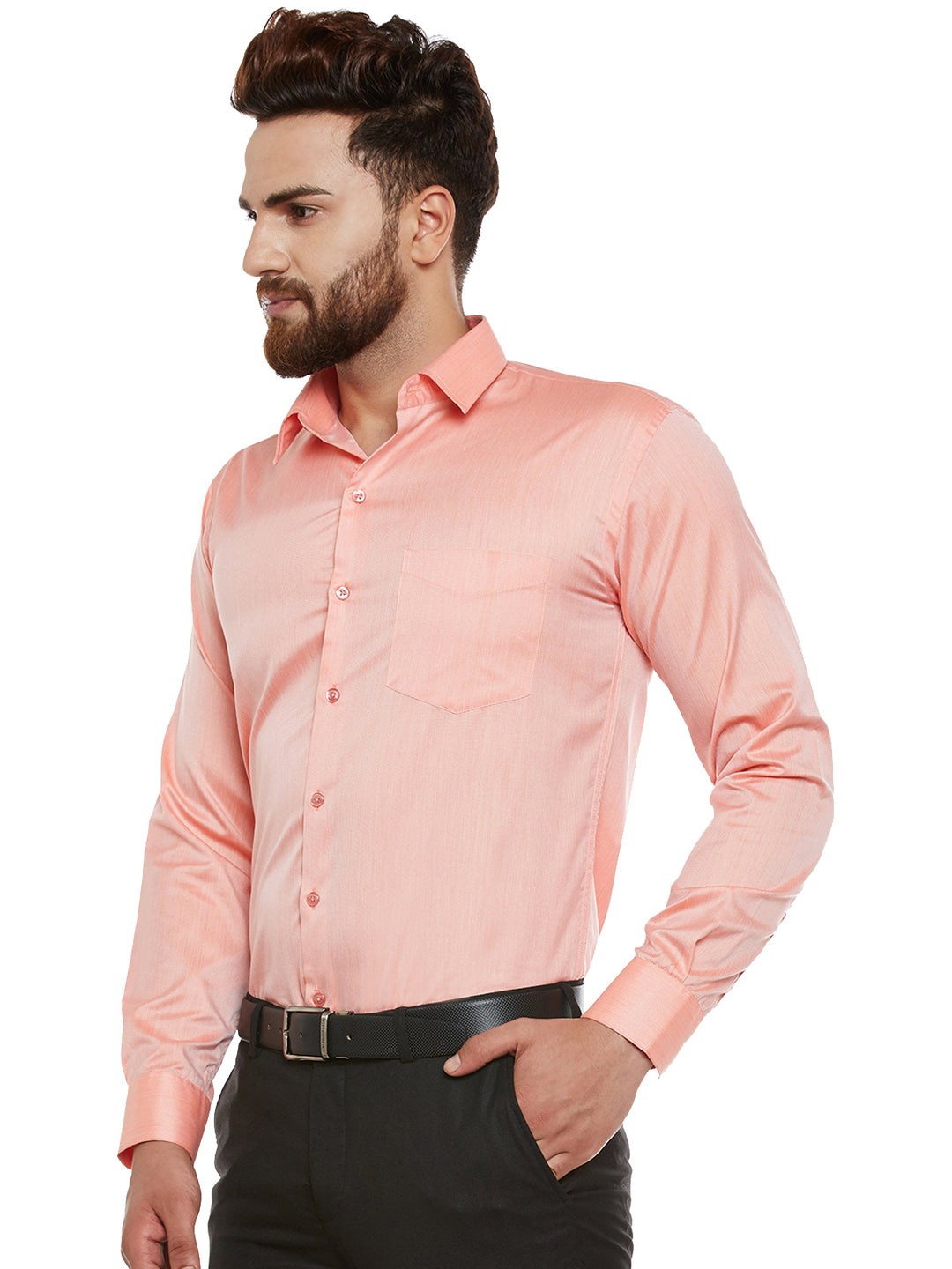 Men Orange Solid Slim Fit Formal Shirt