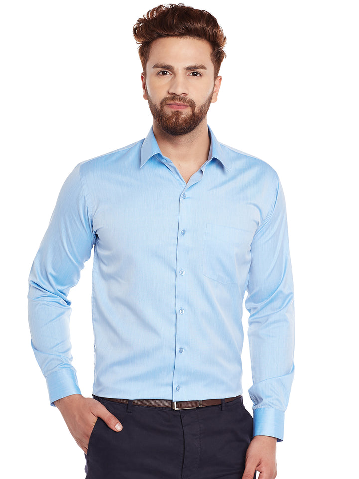 Men Turquoise Blue Solid Slim Fit Formal Shirt