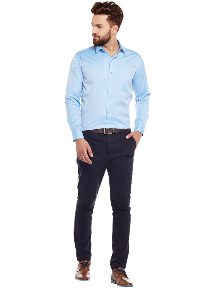 Men Turquoise Blue Solid Slim Fit Formal Shirt
