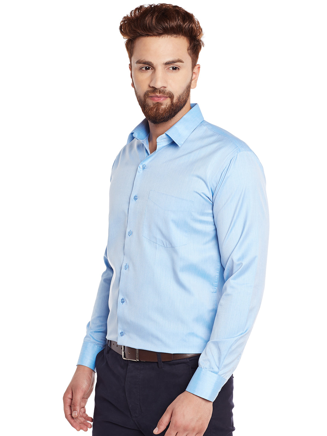 Men Turquoise Blue Solid Slim Fit Formal Shirt