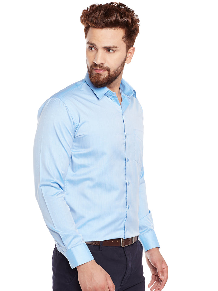 Men Turquoise Blue Solid Slim Fit Formal Shirt