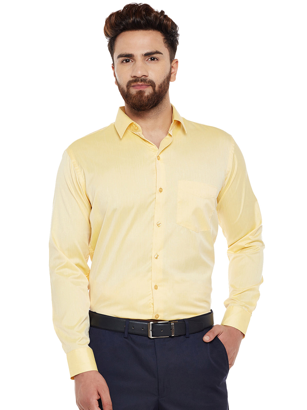Men Yellow Solid Slim Fit Formal Shirt