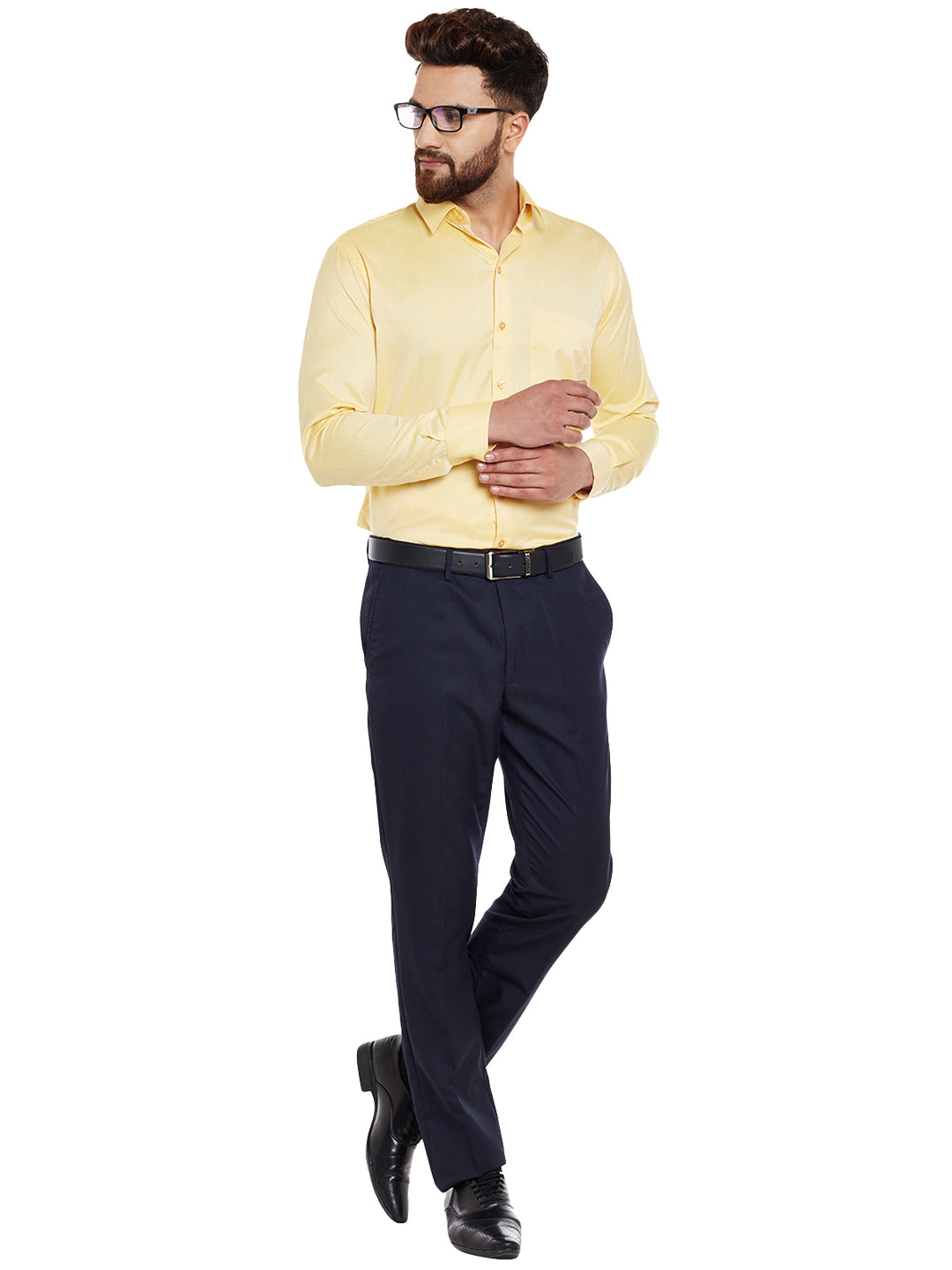 Men Yellow Solid Slim Fit Formal Shirt