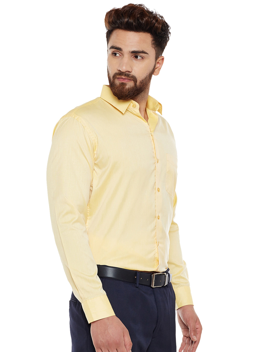 Men Yellow Solid Slim Fit Formal Shirt