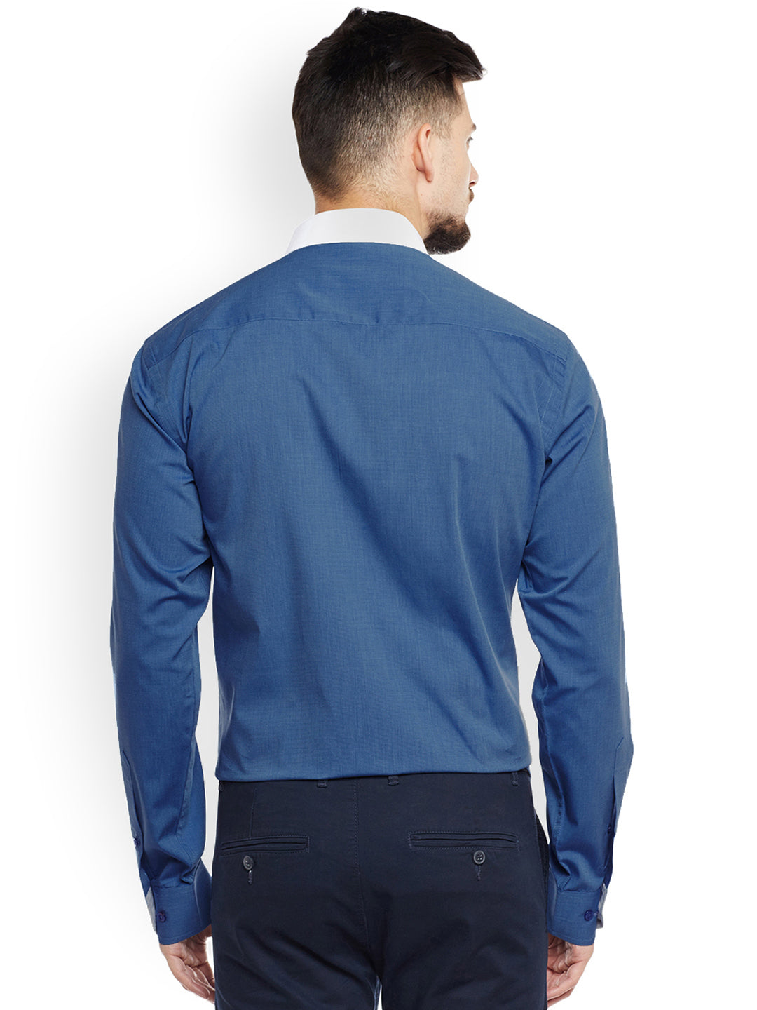 Men Dark Blue Solid Slim Fit Pure Cotton Formal Shirt