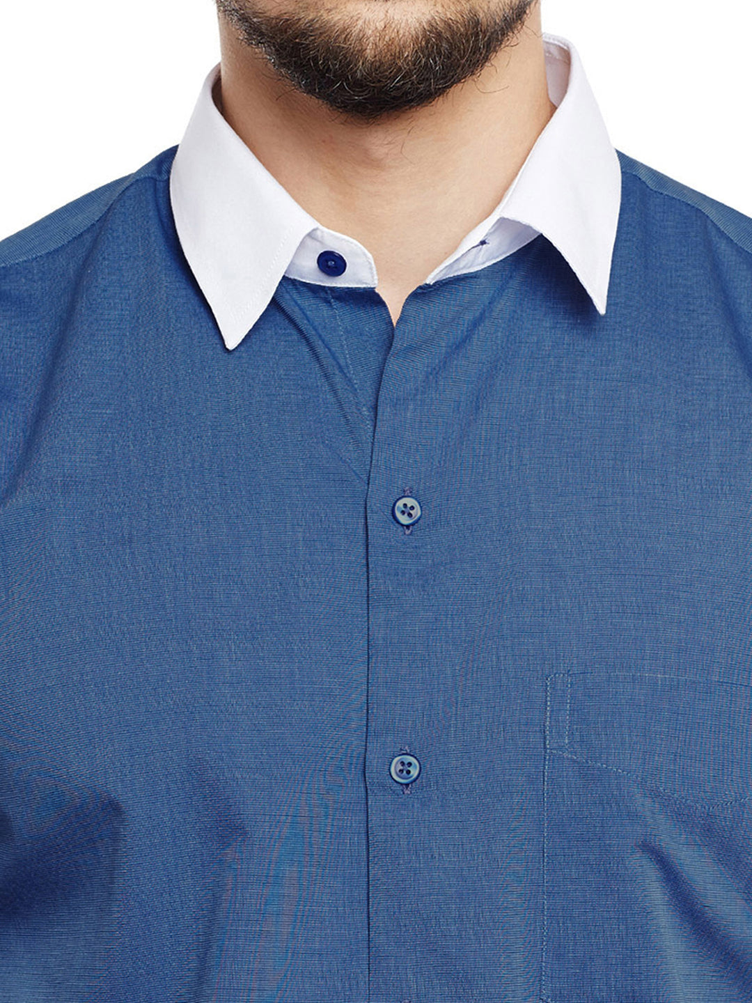 Men Dark Blue Solid Slim Fit Pure Cotton Formal Shirt