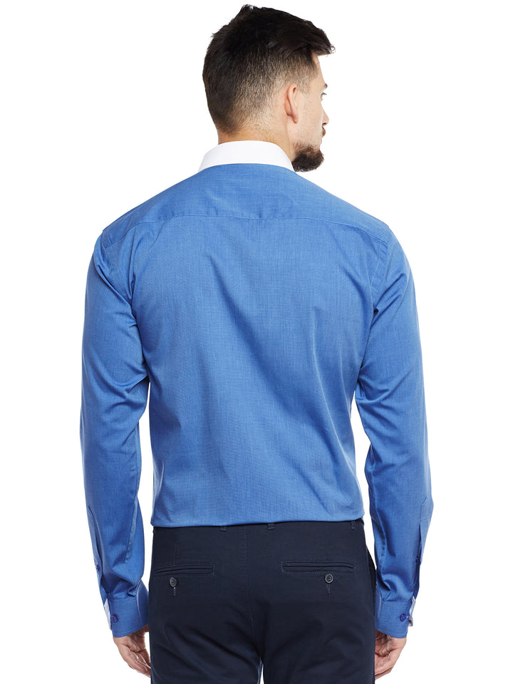 Men Royal Blue & White Solid Pure Cotton Pure Cotton Slim Fit Formal Shirt