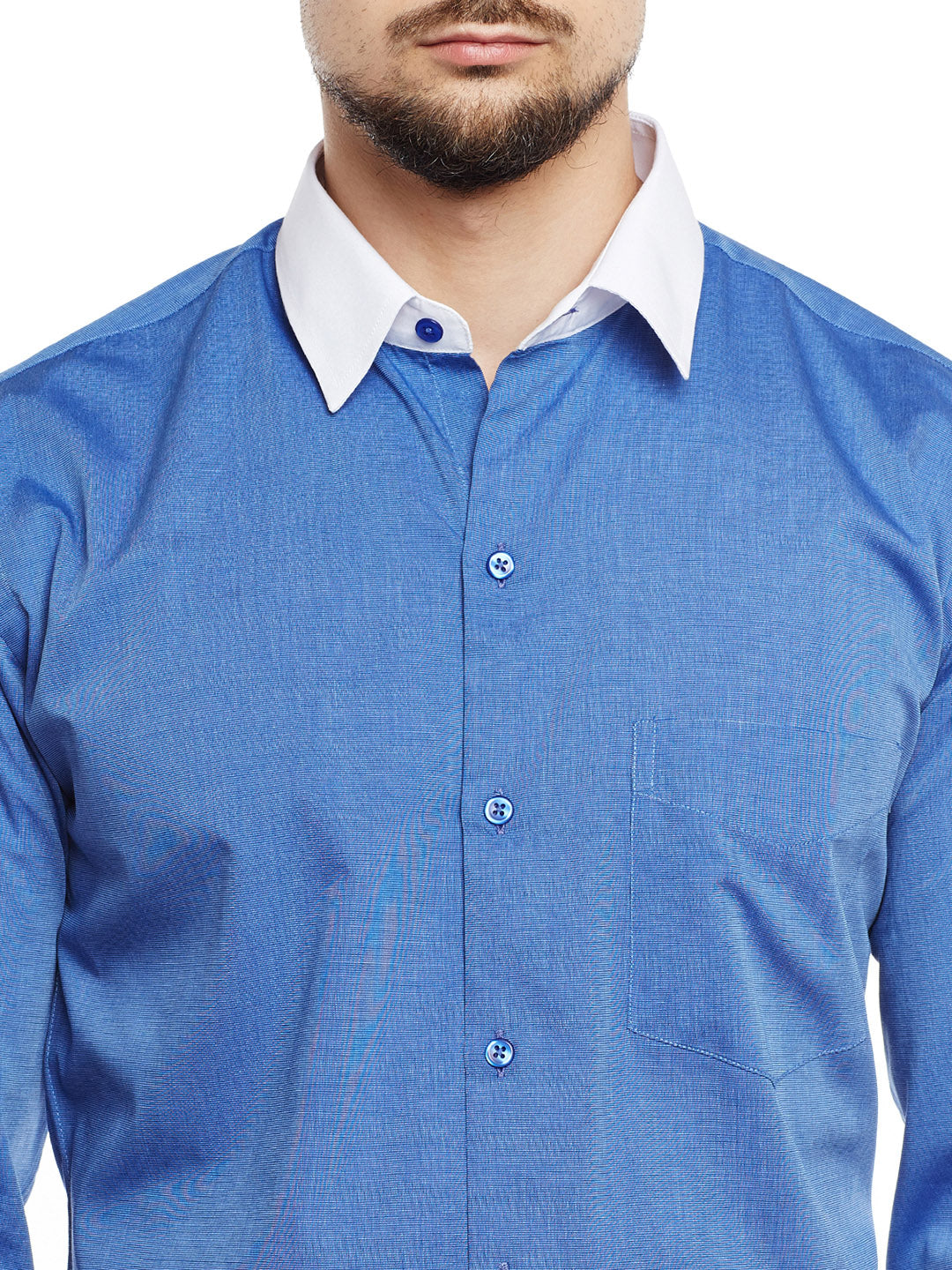 Men Royal Blue & White Solid Pure Cotton Pure Cotton Slim Fit Formal Shirt