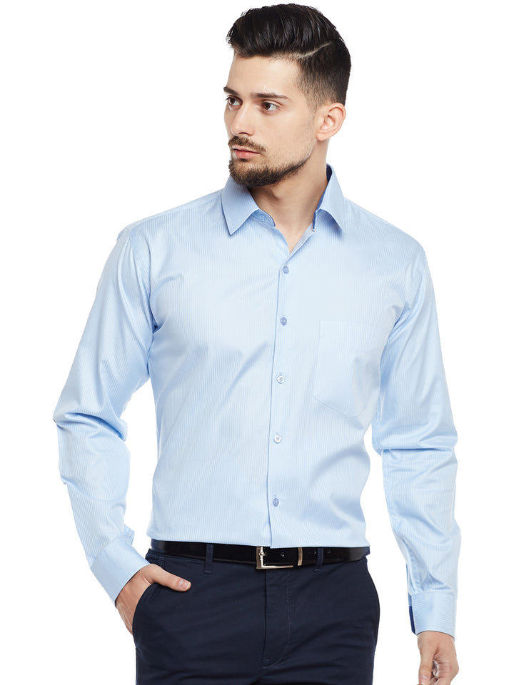 Men Sky Blue Solid Pure Cotton Pure Cotton Slim Fit Formal Shirt