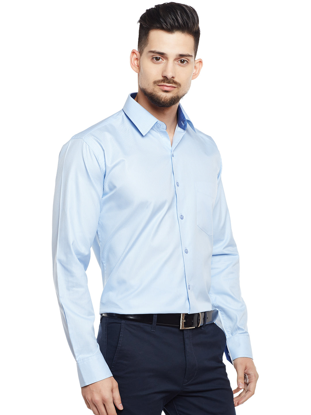 Men Sky Blue Solid Pure Cotton Pure Cotton Slim Fit Formal Shirt