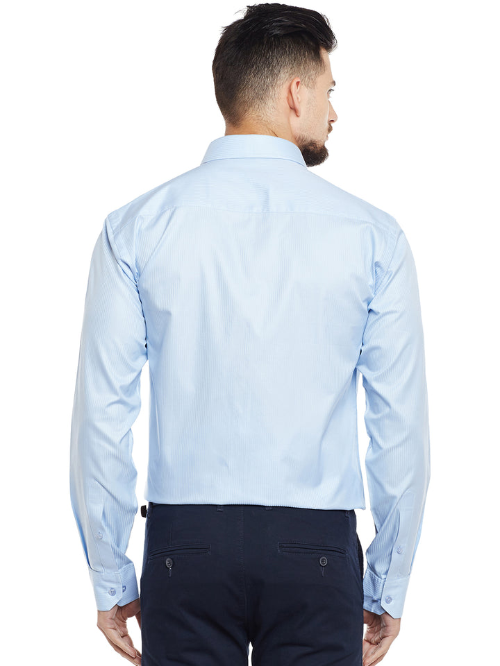 Men Sky Blue Solid Pure Cotton Pure Cotton Slim Fit Formal Shirt