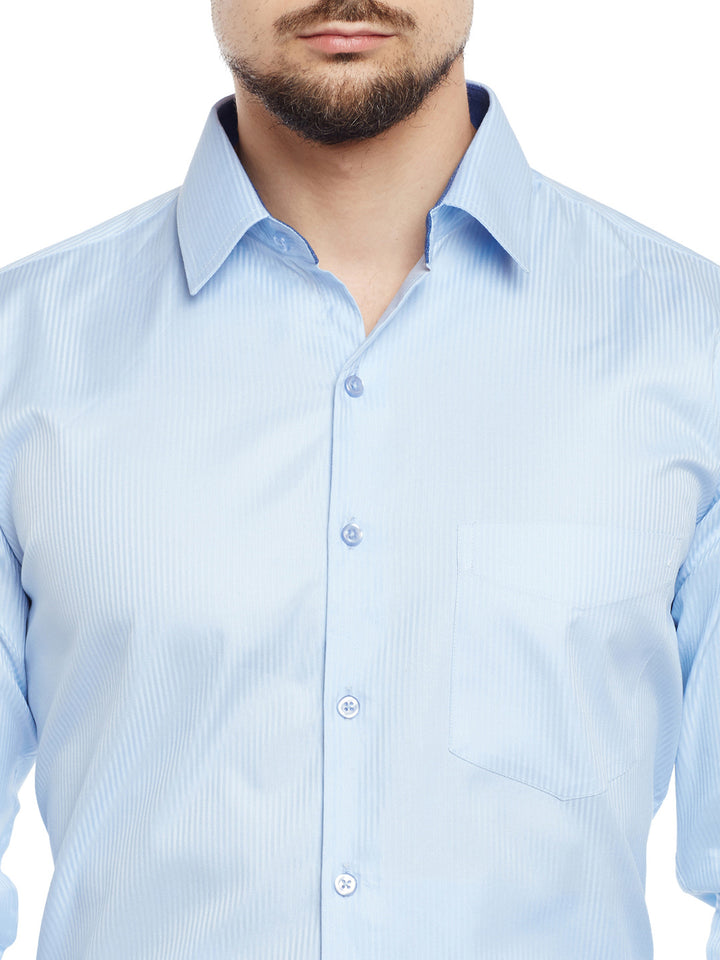 Men Sky Blue Solid Pure Cotton Pure Cotton Slim Fit Formal Shirt