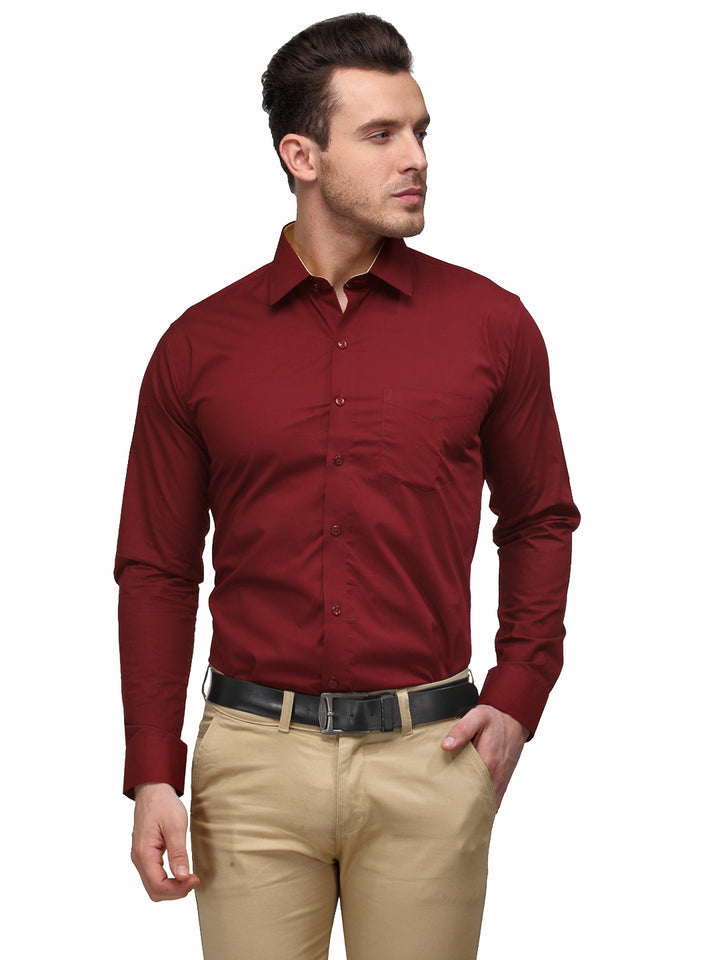 Men Maroon Solid Pure Cotton Slim Fit Formal Shirt