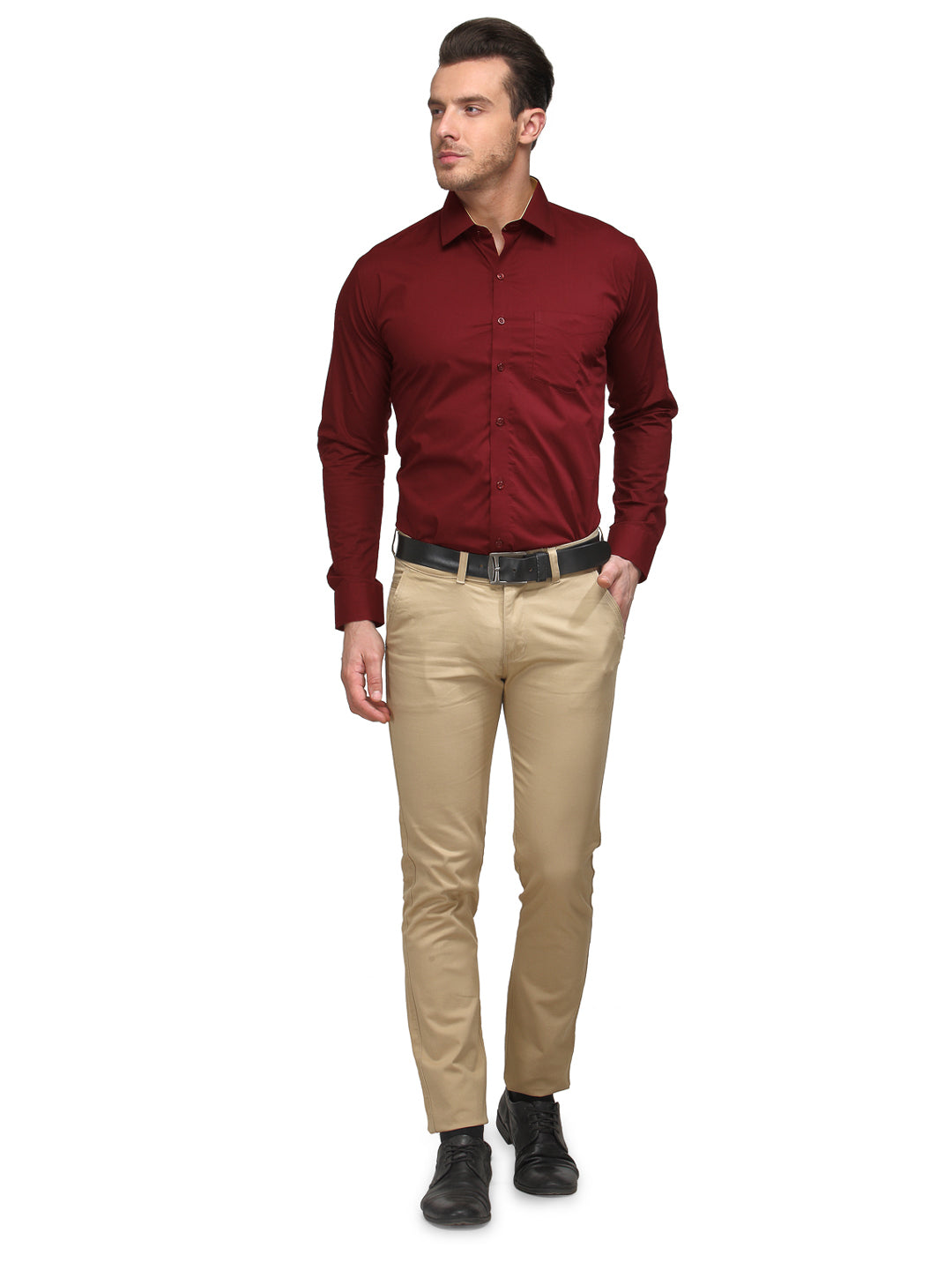 Men Maroon Solid Pure Cotton Slim Fit Formal Shirt