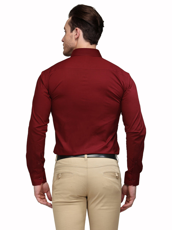 Men Maroon Solid Pure Cotton Slim Fit Formal Shirt