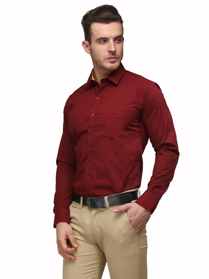 Men Maroon Solid Pure Cotton Slim Fit Formal Shirt