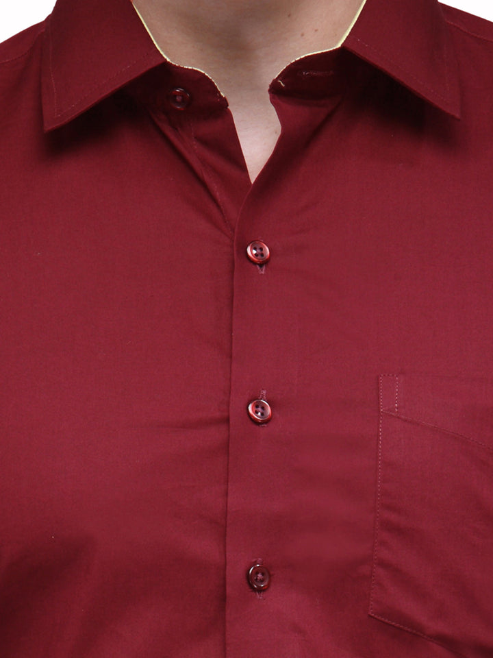 Men Maroon Solid Pure Cotton Slim Fit Formal Shirt