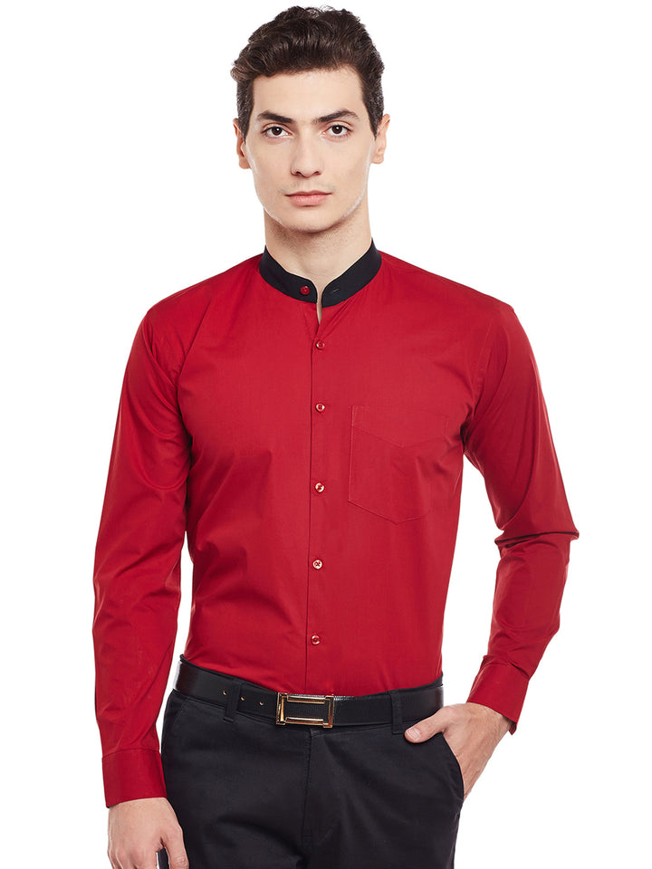 Men Maroon Solid Slim Fit Pure Cotton Formal Shirt